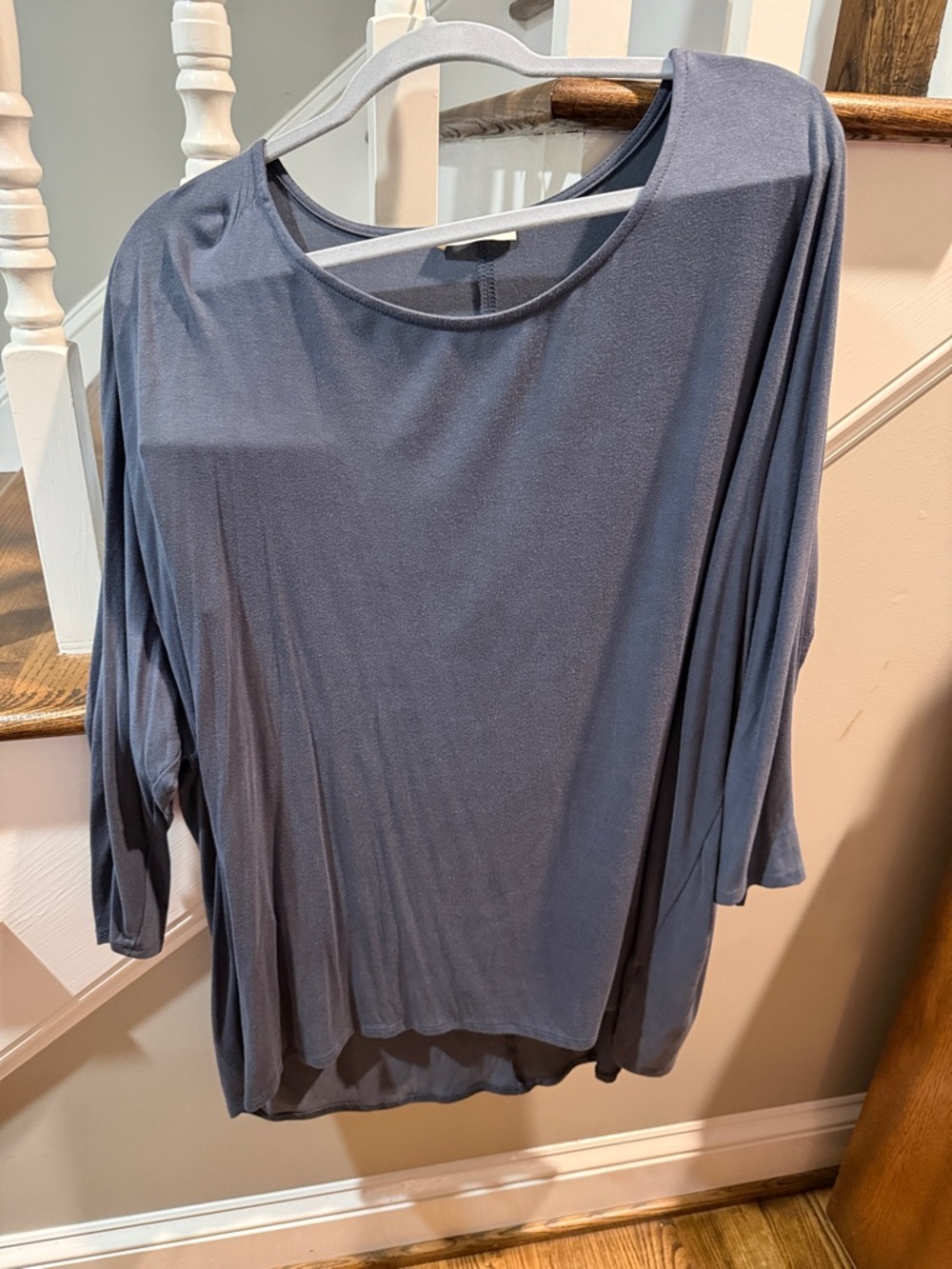easel Slate Blue Long Sleeve Scoop Neck Top